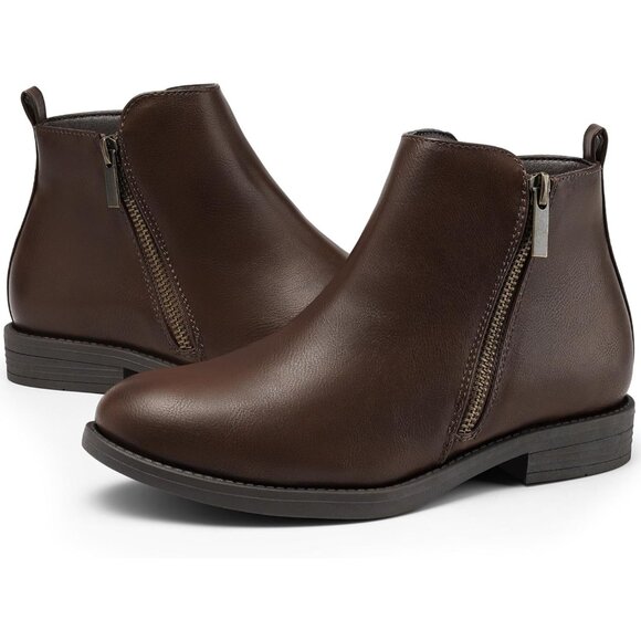 Women's Ankle Brown Boots Short Flat Low Heel Dress Chelsea Casual Classic - Picture 5 of 9